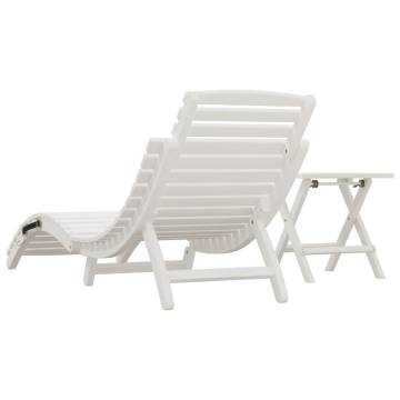 Sun Lounger with Table - Solid Acacia Wood - White Finish