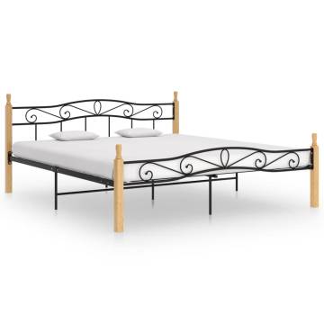 Black Metal & Solid Oak Bed Frame 180x200 cm | Hipomarket