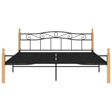 Black Metal & Solid Oak Bed Frame 180x200 cm | Hipomarket