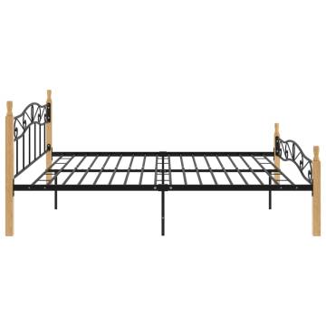 Black Metal & Solid Oak Bed Frame 180x200 cm | Hipomarket