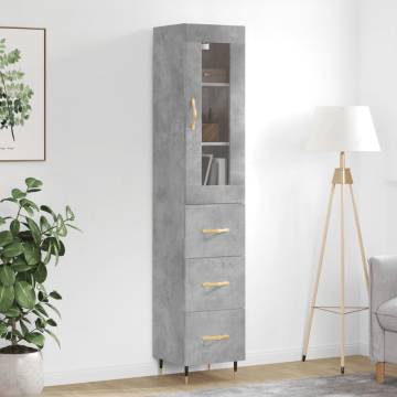 Stylish Highboard Concrete Grey - 34.5x34x180 cm