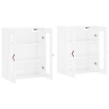 Stylish High Gloss White Wall Mounted Cabinets - 2 Pcs