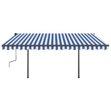 Manual Retractable Awning with LED - 4.5x3 m Blue/White