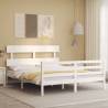 Bed Frame with Headboard White King Size Solid Wood Colour white Size 150 x 200 cm Model low 