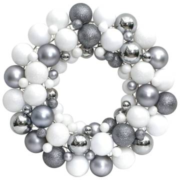 Elegant White and Grey Christmas Wreath - 45 cm Polystyrene