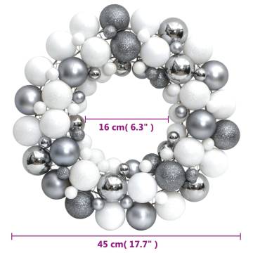 Elegant White and Grey Christmas Wreath - 45 cm Polystyrene