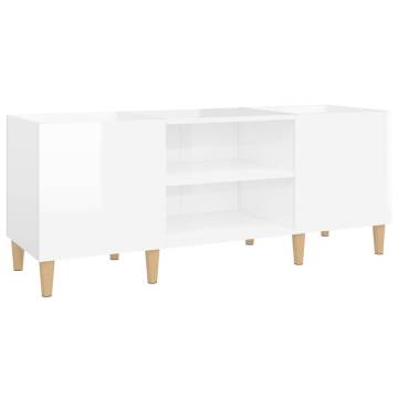 High Gloss White Record Cabinet - Stylish Vinyl Storage 121x38x48cm