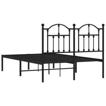 Elegant Metal Bed Frame with Headboard - Black 120x190 cm