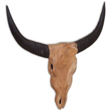 Handcrafted Wall-Mounted Teak Bull Skull Sculpture | 69x6x60 cm