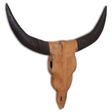 Handcrafted Wall-Mounted Teak Bull Skull Sculpture | 69x6x60 cm