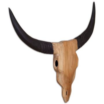 Handcrafted Wall-Mounted Teak Bull Skull Sculpture | 69x6x60 cm