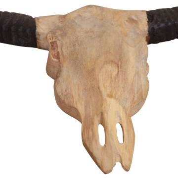 Handcrafted Wall-Mounted Teak Bull Skull Sculpture | 69x6x60 cm