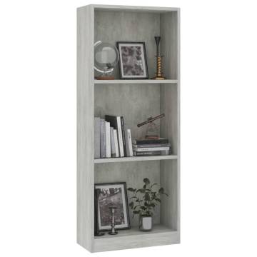 3-Tier Concrete Grey Book Cabinet - Modern Storage Solution