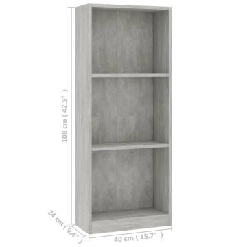 3-Tier Concrete Grey Book Cabinet - Modern Storage Solution