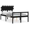 Stylish Black Double Bed Frame with Headboard - Solid Pine Wood