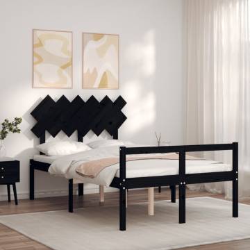 Stylish Black Double Bed Frame with Headboard - Solid Pine Wood