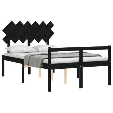 Stylish Black Double Bed Frame with Headboard - Solid Pine Wood