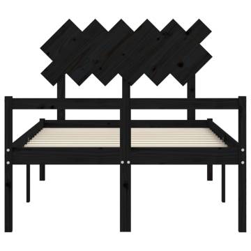 Stylish Black Double Bed Frame with Headboard - Solid Pine Wood