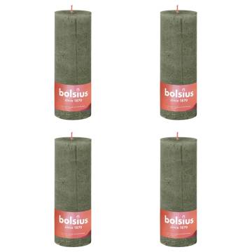 Bolsius Rustic Pillar Candles Fresh Olive - 4 pcs (190x68 mm)