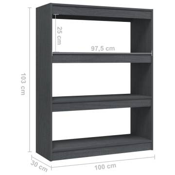 Book Cabinet/Room Divider Grey - Solid Pinewood, 100x30 cm