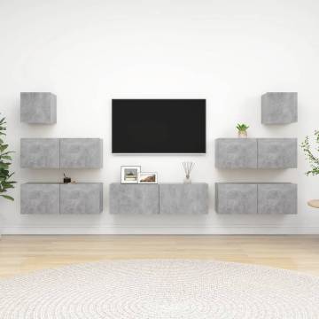 7 Piece Concrete Grey TV Cabinet Set - Modern & Durable