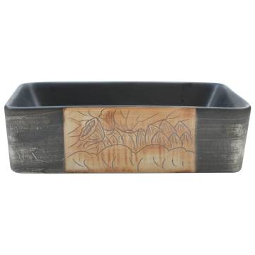 Stylish Black & Brown Rectangular Ceramic Basin - 46x35.5cm