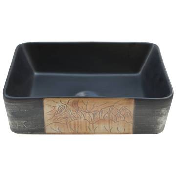 Stylish Black & Brown Rectangular Ceramic Basin - 46x35.5cm