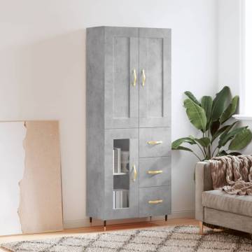 Stylish Concrete Grey Highboard - 69.5x34x180 cm