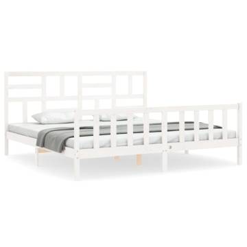 White Bed Frame with Headboard - 200x200 cm Solid Wood