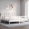 White Bed Frame with Headboard - 200x200 cm Solid Wood