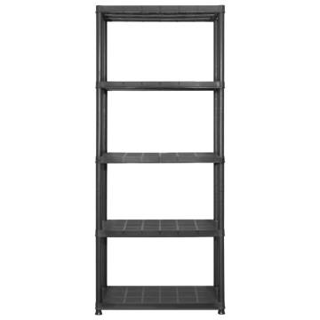 5-Tier Black Storage Shelf - Versatile & Sturdy Plastic