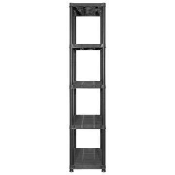 5-Tier Black Storage Shelf - Versatile & Sturdy Plastic