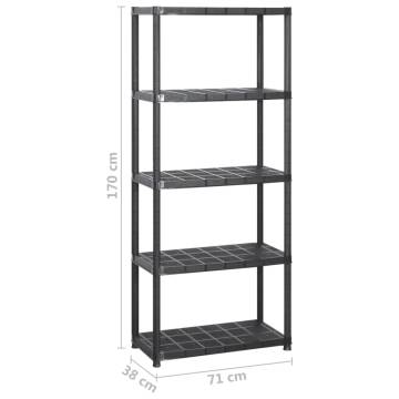 5-Tier Black Storage Shelf - Versatile & Sturdy Plastic