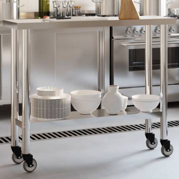 Kitchen Work Table with Wheels - Durable Stainless Steel, 110x30x85 cm