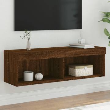 Stylish TV Cabinet with LED Lights in Brown Oak - 100x30x30 cm