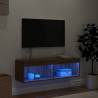 Stylish TV Cabinet with LED Lights in Brown Oak - 100x30x30 cm