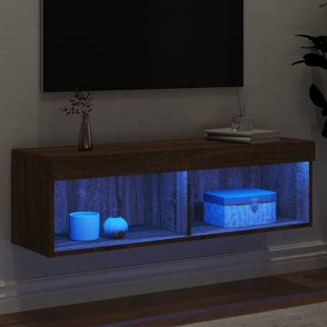 Stylish TV Cabinet with LED Lights in Brown Oak - 100x30x30 cm