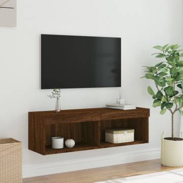 Stylish TV Cabinet with LED Lights in Brown Oak - 100x30x30 cm