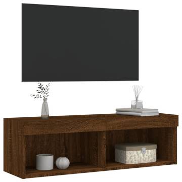 Stylish TV Cabinet with LED Lights in Brown Oak - 100x30x30 cm