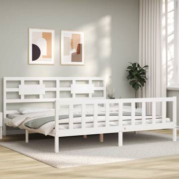 White Solid Wood Bed Frame with Headboard - 200x200 cm