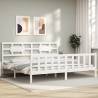 Bed Frame with Headboard White 200x200 cm Solid Wood Colour white Size 200 x 200 cm 