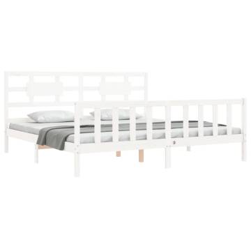 White Solid Wood Bed Frame with Headboard - 200x200 cm