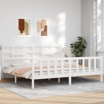 White Solid Wood Bed Frame with Headboard - 200x200 cm