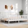 White Solid Wood Bed Frame with Headboard - 200x200 cm