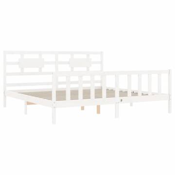 White Solid Wood Bed Frame with Headboard - 200x200 cm