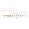 White Solid Wood Bed Frame with Headboard - 200x200 cm