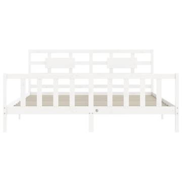 White Solid Wood Bed Frame with Headboard - 200x200 cm