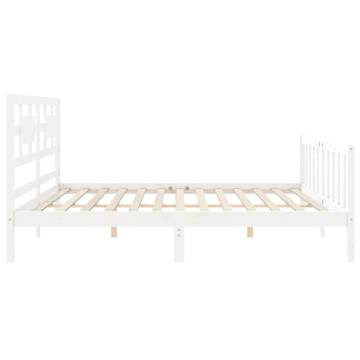 White Solid Wood Bed Frame with Headboard - 200x200 cm