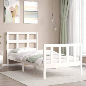 White Single Bed Frame with Headboard - Solid Pine Wood