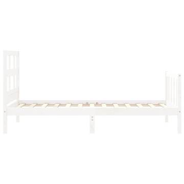 White Single Bed Frame with Headboard - Solid Pine Wood